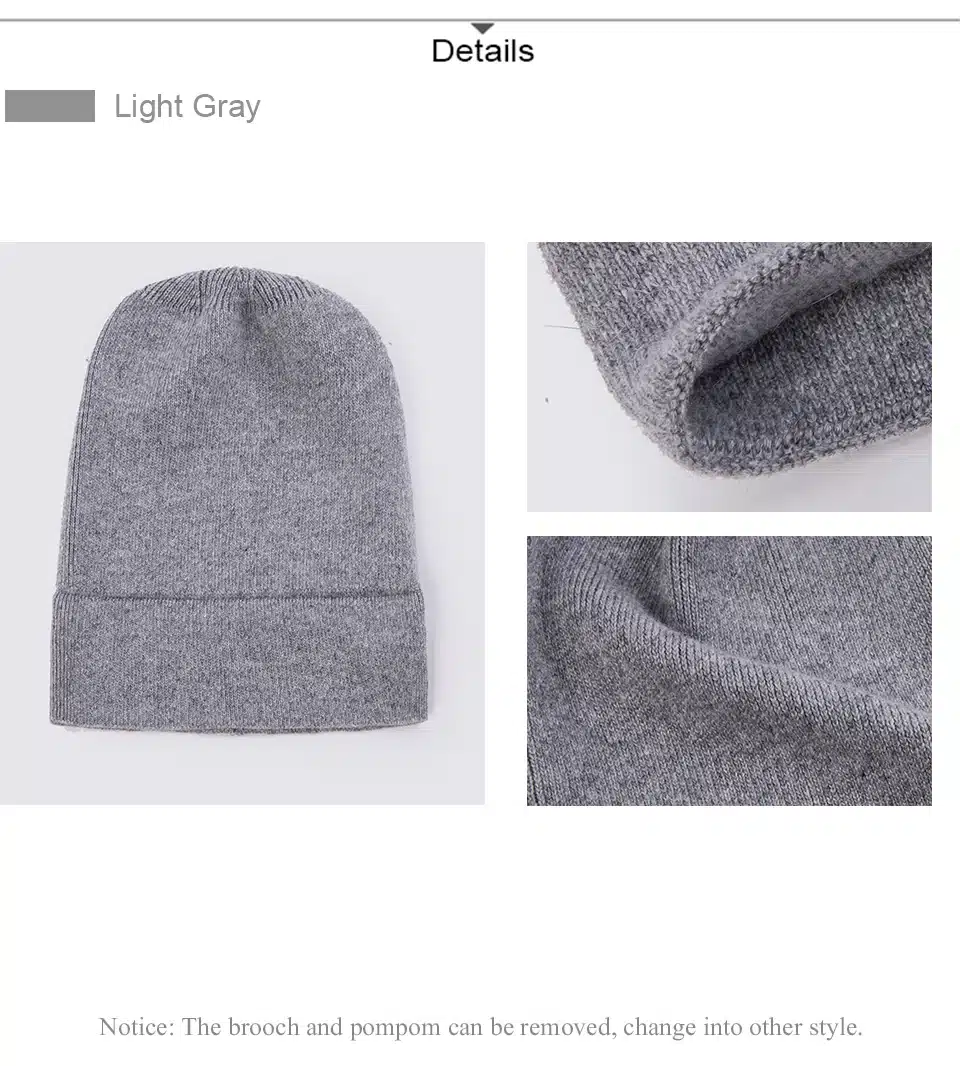 Ralferty High Quality Rabbit Knitted Hats For Women Winter Warm Solid Color Hat Female Skully Beanies White ski Bonnet Femme 9