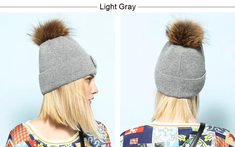 Ralferty 2018 New Flower Rabbit Beanies Warm Winter Hats For Women Real Raccoon Fur Pom Pom Hat Knitted Skullies Pompon Cap Pink 13