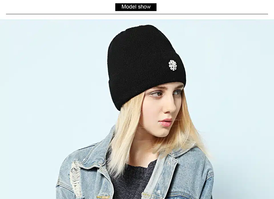 Ralferty 2018 Winter Knitting Rabbit Acrylic Beanies Hats for Women Gorros Bonnets Caps Woman's Hat Floral Decorate Skullies 1