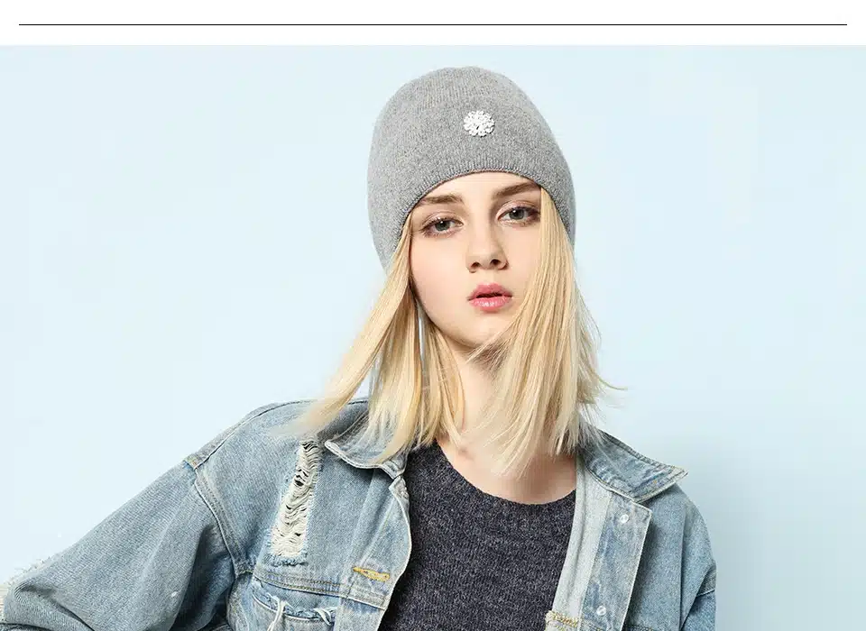 Ralferty 2018 Winter Knitting Rabbit Acrylic Beanies Hats for Women Gorros Bonnets Caps Woman's Hat Floral Decorate Skullies 3