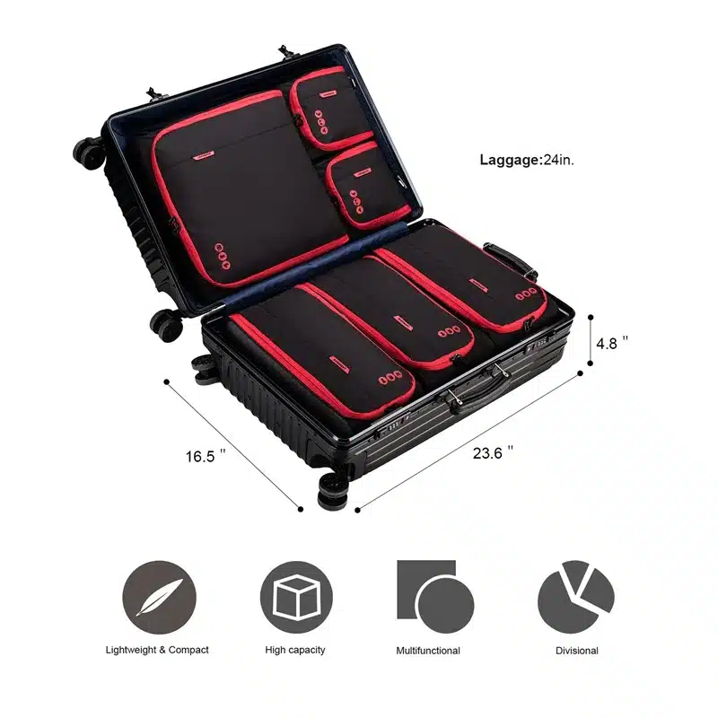 BAGSMART New Breathable Travel Accessories 6 Set Packing Cubes Luggage Packing Organizers Bag Fit 24" Carry on Suitcase 46