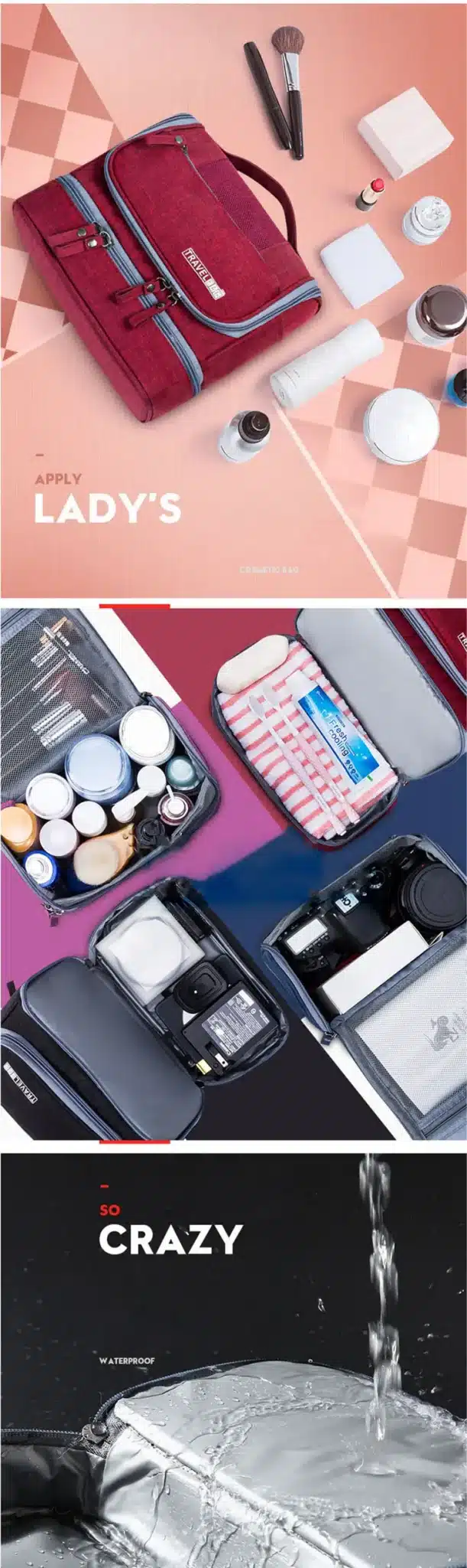 Waterproof Double Layer Travel Toiletry Kit for Men Women Portable Makeup Pouch Cosmetic Bags Beauty Bag Organizer Carry On Case 10