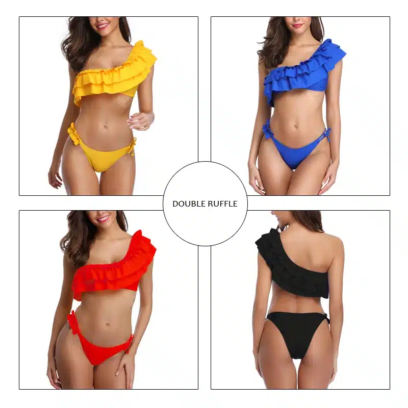 INGAGA Bikinis 2019 One Shoulder Swimsuit Ruffle Swimwear Women Solid Swimming Suit for Women Sexy biquini Beachwear 11