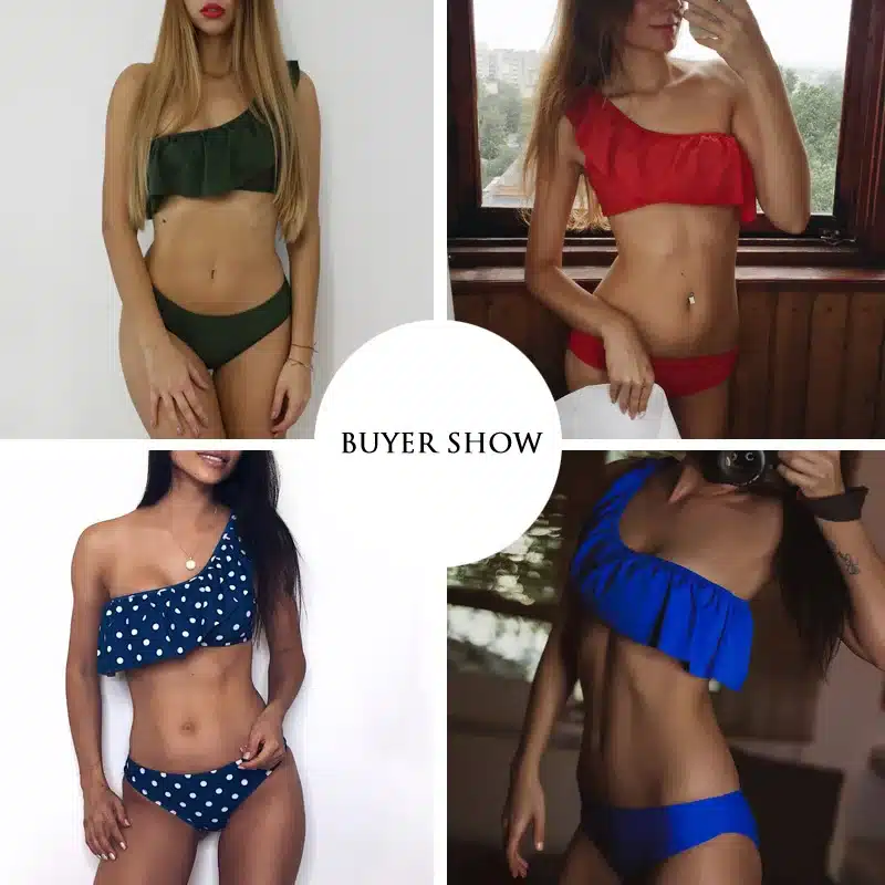 INGAGA Bikinis 2019 One Shoulder Swimsuit Ruffle Swimwear Women Solid Swimming Suit for Women Sexy biquini Beachwear 14