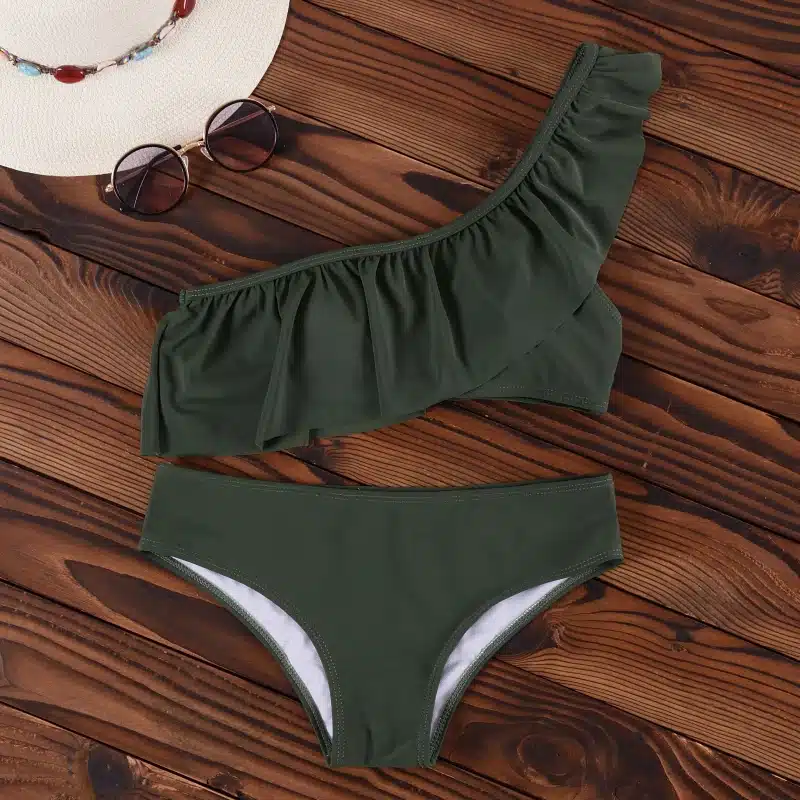 INGAGA Bikinis 2019 One Shoulder Swimsuit Ruffle Swimwear Women Solid Swimming Suit for Women Sexy biquini Beachwear 16