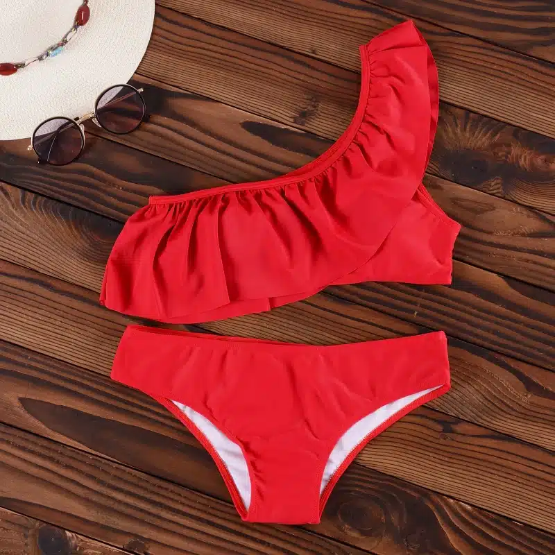 INGAGA Bikinis 2019 One Shoulder Swimsuit Ruffle Swimwear Women Solid Swimming Suit for Women Sexy biquini Beachwear 18
