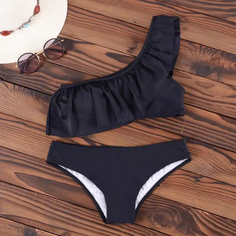 INGAGA Bikinis 2019 One Shoulder Swimsuit Ruffle Swimwear Women Solid Swimming Suit for Women Sexy biquini Beachwear 19