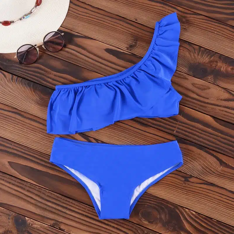 INGAGA Bikinis 2019 One Shoulder Swimsuit Ruffle Swimwear Women Solid Swimming Suit for Women Sexy biquini Beachwear 20