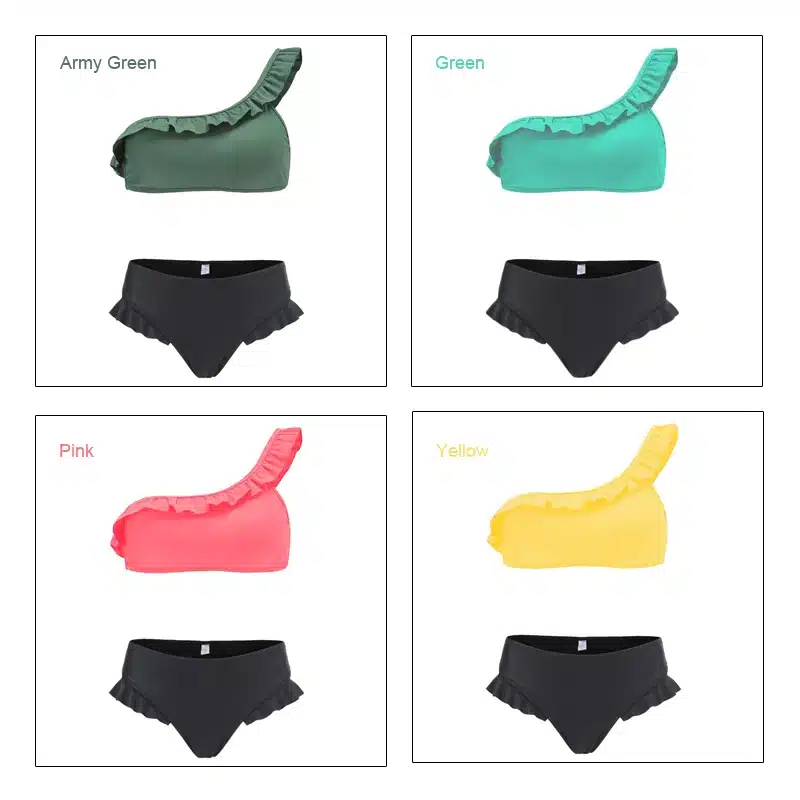 INGAGA Bikinis 2019 One Shoulder Swimsuit Ruffle Swimwear Women Solid Swimming Suit for Women Sexy biquini Beachwear 33