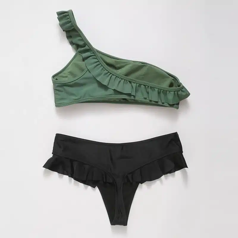INGAGA Bikinis 2019 One Shoulder Swimsuit Ruffle Swimwear Women Solid Swimming Suit for Women Sexy biquini Beachwear 36