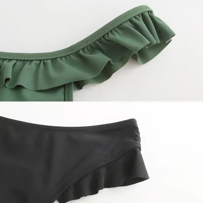 INGAGA Bikinis 2019 One Shoulder Swimsuit Ruffle Swimwear Women Solid Swimming Suit for Women Sexy biquini Beachwear 38