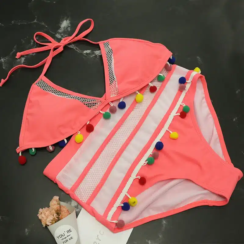 2019 Sexy Halter Retro Mesh Hollow Out String Biquini Bathing Suit Female Swimsuit High Waist Plus Size Swimwear Women Bikini 14