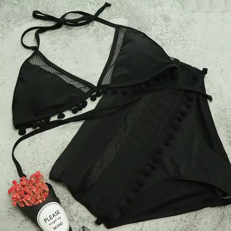2019 Sexy Halter Retro Mesh Hollow Out String Biquini Bathing Suit Female Swimsuit High Waist Plus Size Swimwear Women Bikini 24