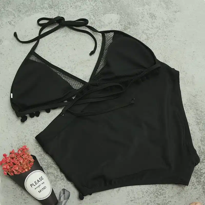 2019 Sexy Halter Retro Mesh Hollow Out String Biquini Bathing Suit Female Swimsuit High Waist Plus Size Swimwear Women Bikini 25