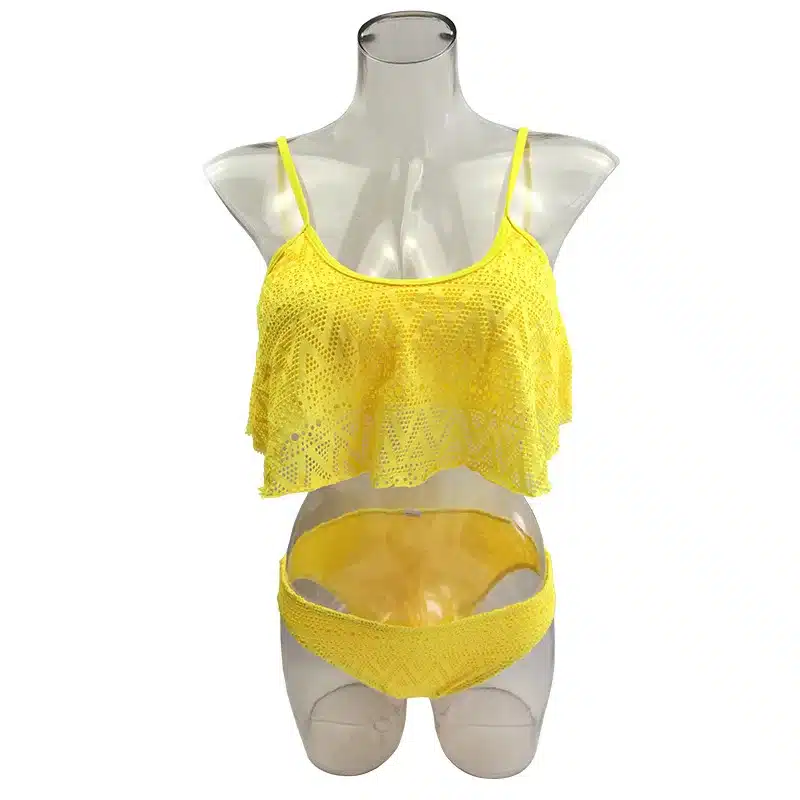 Push Up New 2018 Simple Solid Color Bikini Set Sexy Low Waist Beach Swimwear Women Lace Up Flounce Summer Brazilian Swimsuit 16