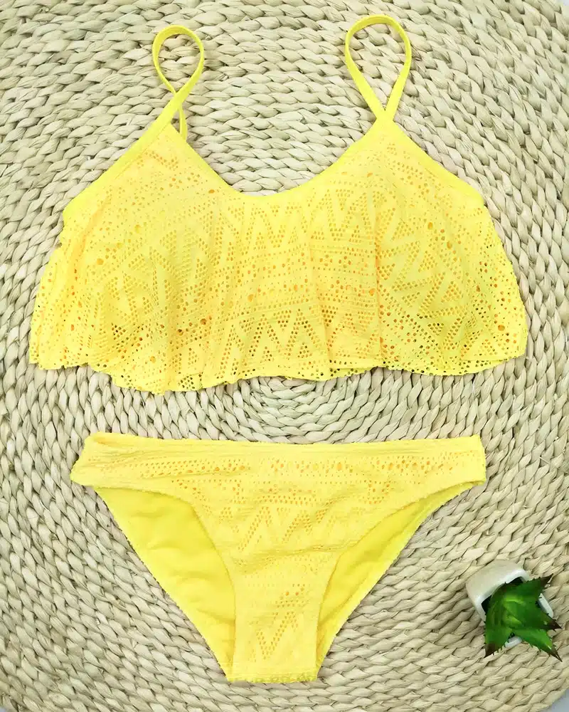 Push Up New 2018 Simple Solid Color Bikini Set Sexy Low Waist Beach Swimwear Women Lace Up Flounce Summer Brazilian Swimsuit 19