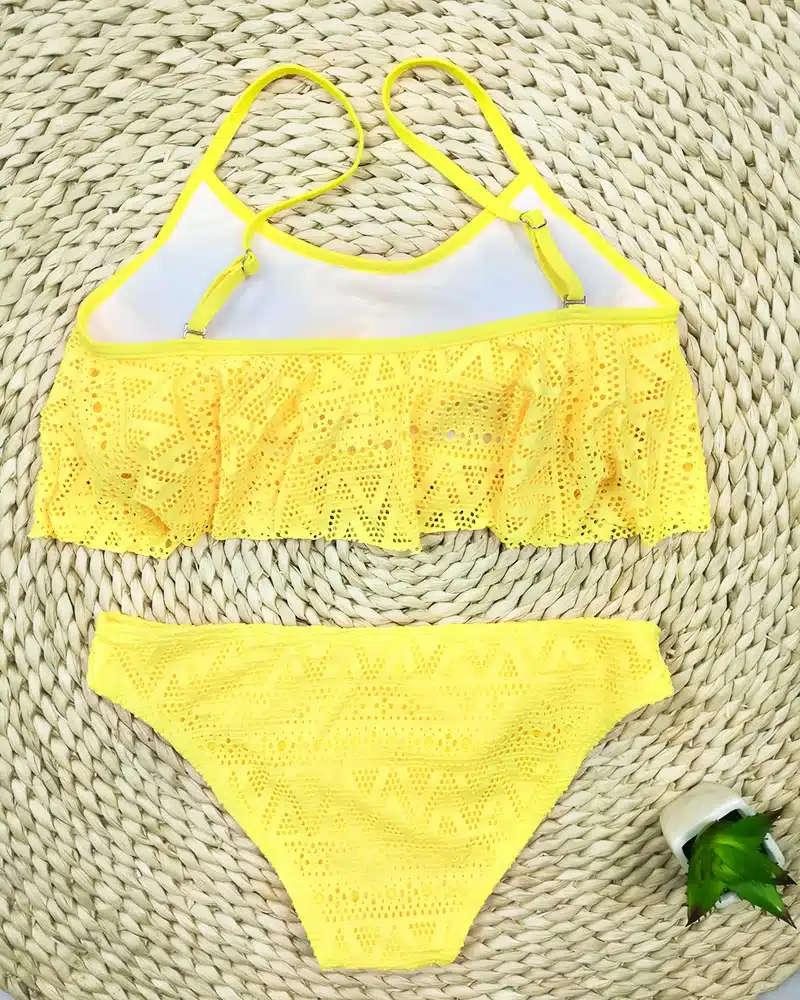 Push Up New 2018 Simple Solid Color Bikini Set Sexy Low Waist Beach Swimwear Women Lace Up Flounce Summer Brazilian Swimsuit 20