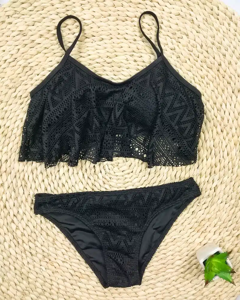 Push Up New 2018 Simple Solid Color Bikini Set Sexy Low Waist Beach Swimwear Women Lace Up Flounce Summer Brazilian Swimsuit 25