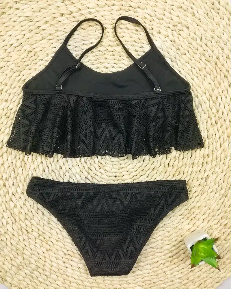 Push Up New 2018 Simple Solid Color Bikini Set Sexy Low Waist Beach Swimwear Women Lace Up Flounce Summer Brazilian Swimsuit 26
