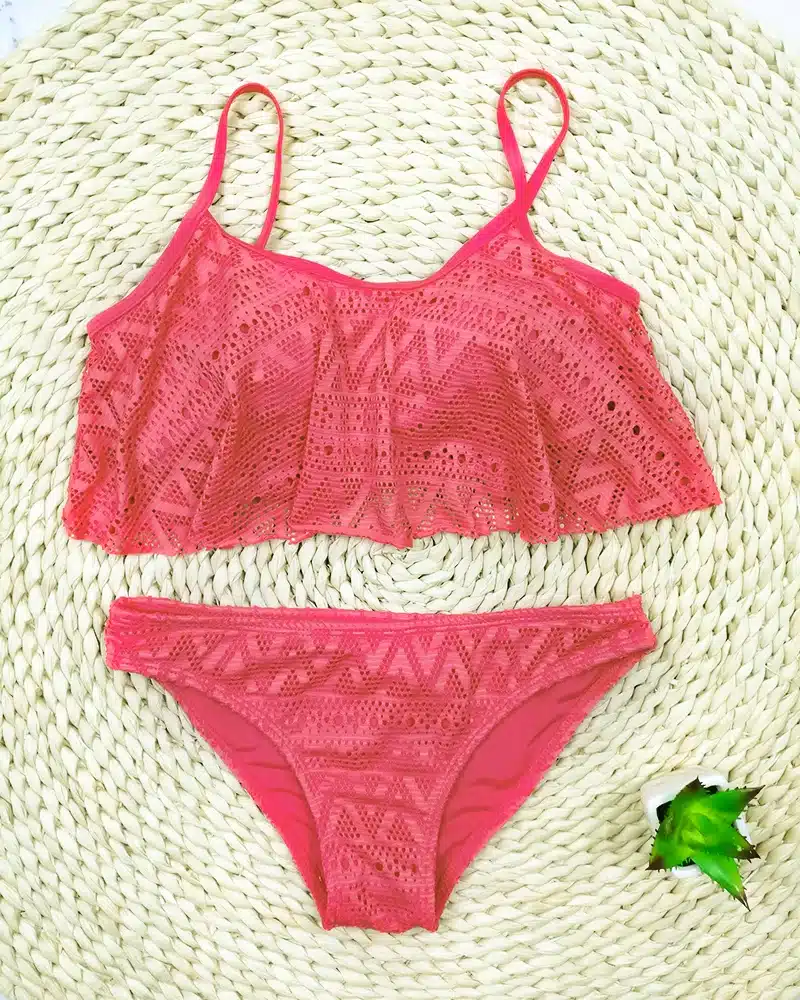Push Up New 2018 Simple Solid Color Bikini Set Sexy Low Waist Beach Swimwear Women Lace Up Flounce Summer Brazilian Swimsuit 37