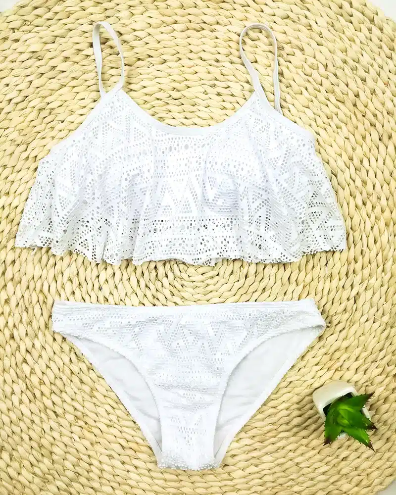 Push Up New 2018 Simple Solid Color Bikini Set Sexy Low Waist Beach Swimwear Women Lace Up Flounce Summer Brazilian Swimsuit 43
