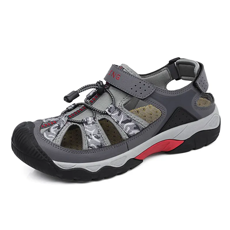 Summer Pu Leather Sandals For Men Rubber Outdoor Men Beach Shoes Anti-Slip Trekking Sandals Weight Light Male Hiking Sandals 18