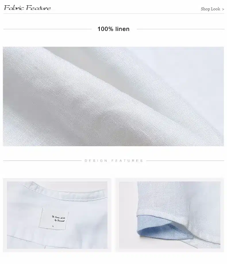 Simwood 2019 New Arrival Summer Short-sleeved Shirts Men 100% Linen White Solid Color Slim Fit Plus Size Collarless Tops CS1534 16