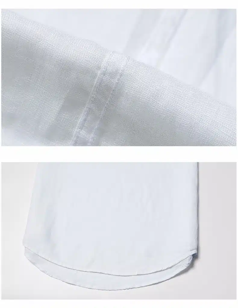 Simwood 2019 New Arrival Summer Short-sleeved Shirts Men 100% Linen White Solid Color Slim Fit Plus Size Collarless Tops CS1534 34