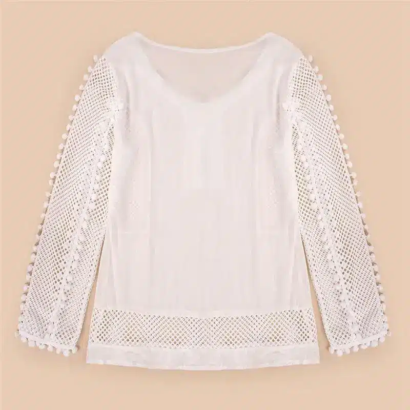 ZANZEA Plus Size Women Lace Blouse White Shirts 2019 Summer Autumn V-neck 3/4 Sleeve Hollow Casual Chiffon Tops Blusa Femininas 18