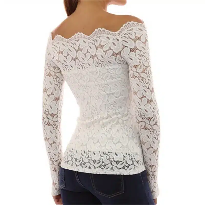 Fashion Woman Blouses 2019 Summer Women Blouses Off Shoulder White Lace Blouse Chiffon Long Sleeve Women Shirts 12
