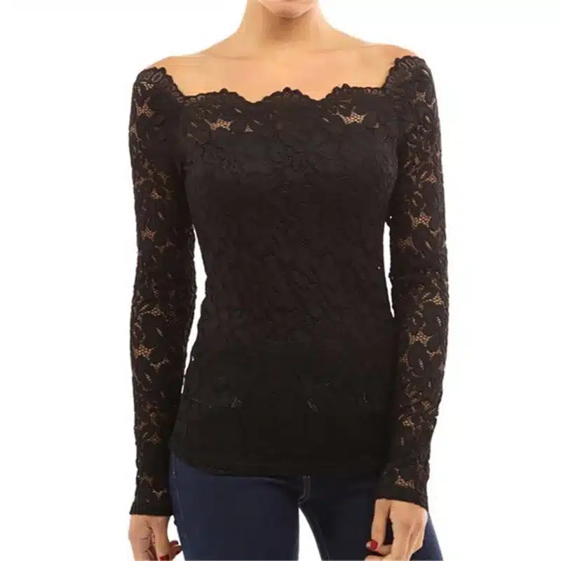 Fashion Woman Blouses 2019 Summer Women Blouses Off Shoulder White Lace Blouse Chiffon Long Sleeve Women Shirts 13