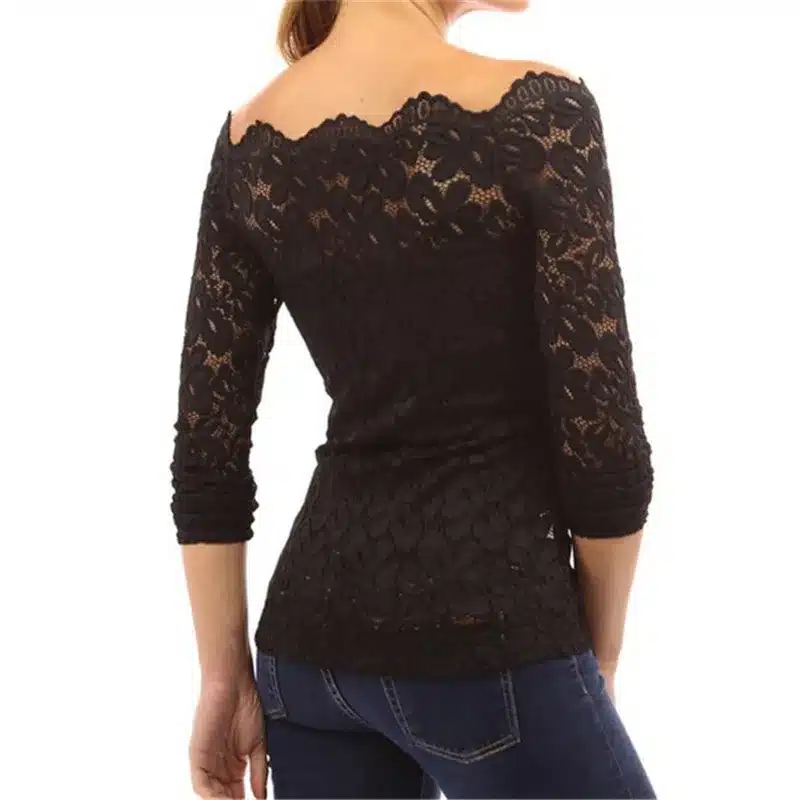 Fashion Woman Blouses 2019 Summer Women Blouses Off Shoulder White Lace Blouse Chiffon Long Sleeve Women Shirts 14