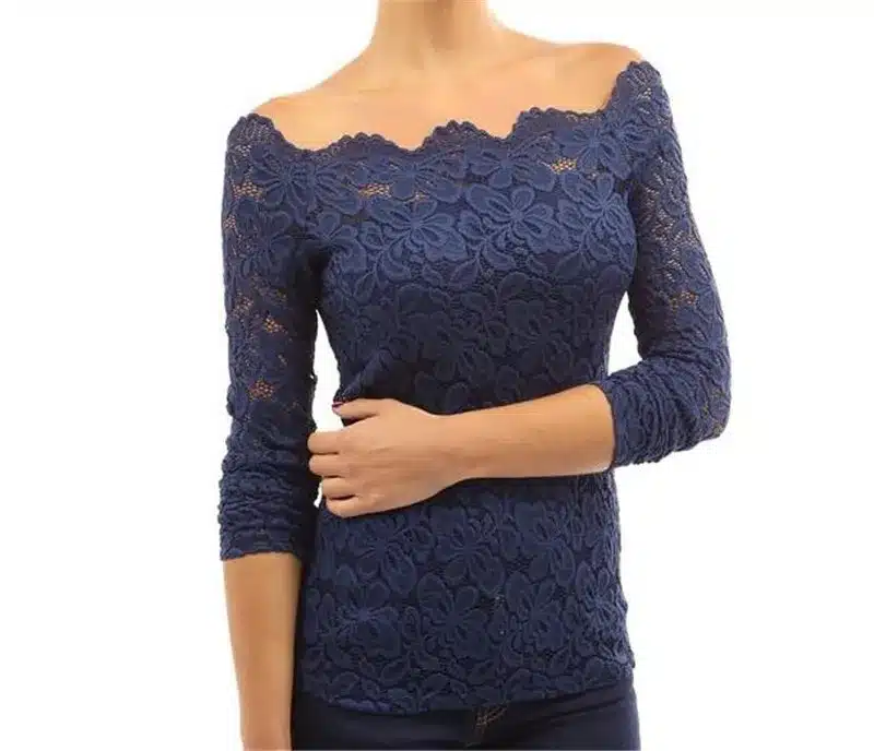 Fashion Woman Blouses 2019 Summer Women Blouses Off Shoulder White Lace Blouse Chiffon Long Sleeve Women Shirts 15