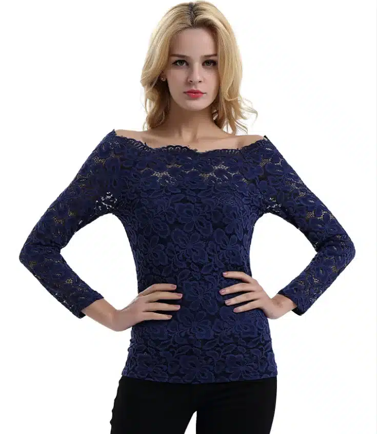 Fashion Woman Blouses 2019 Summer Women Blouses Off Shoulder White Lace Blouse Chiffon Long Sleeve Women Shirts 18