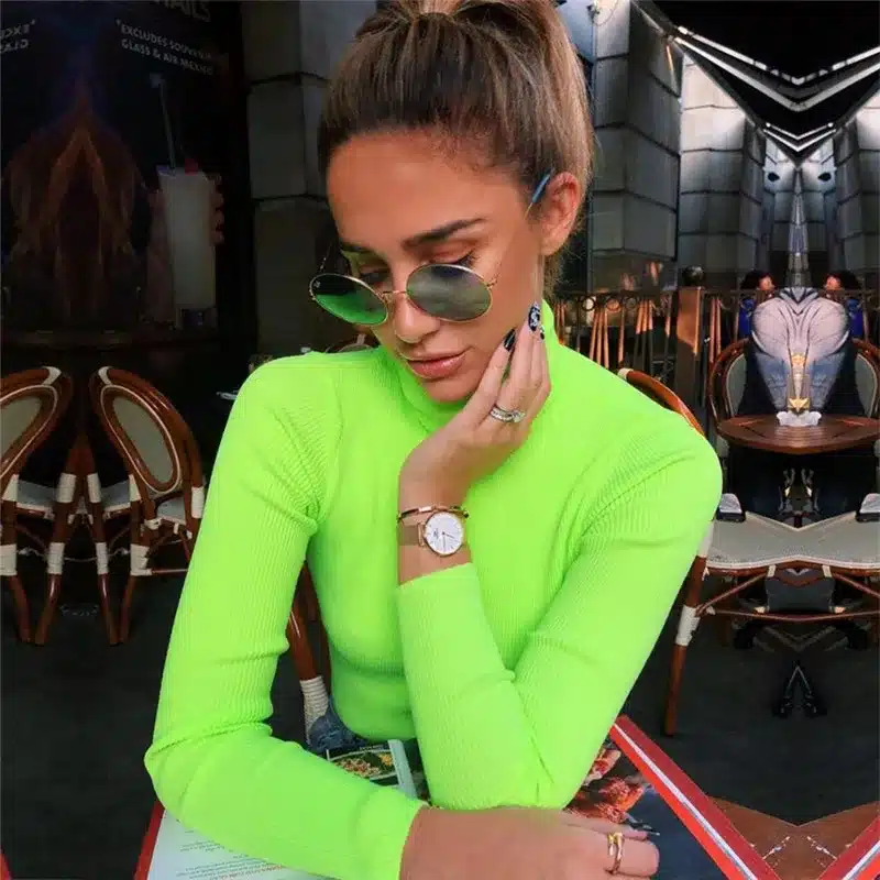 Ahagaga 2019 Spring Tees T-shirt Women Tops Fashion Solid Green Red Regular Long Sleeve Casual Women T-shirts Top Blusas Female 12