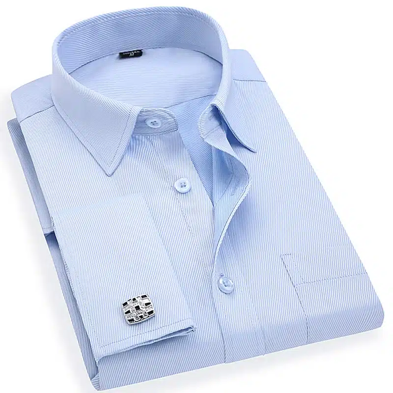 Men French Cufflinks Shirt 2019 New Men's Stripes Shirt Long Sleeve Casual Male Brand Shirts Slim Fit French Cuff Dress Shirts 7