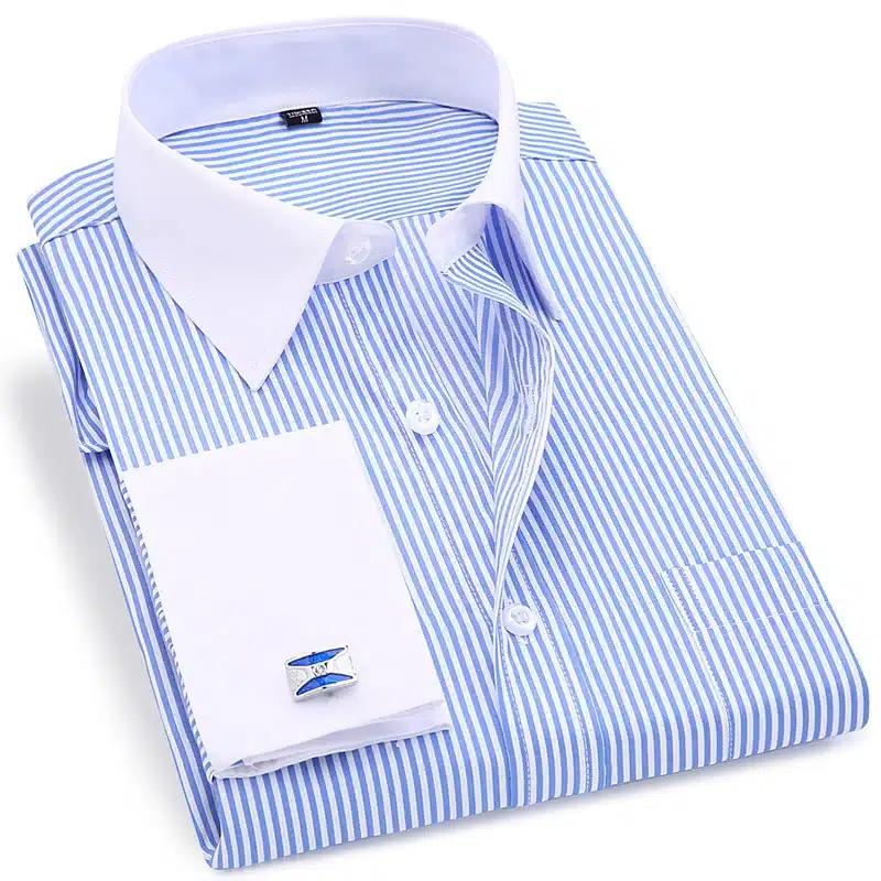 Men French Cufflinks Shirt 2019 New Men's Stripes Shirt Long Sleeve Casual Male Brand Shirts Slim Fit French Cuff Dress Shirts 8