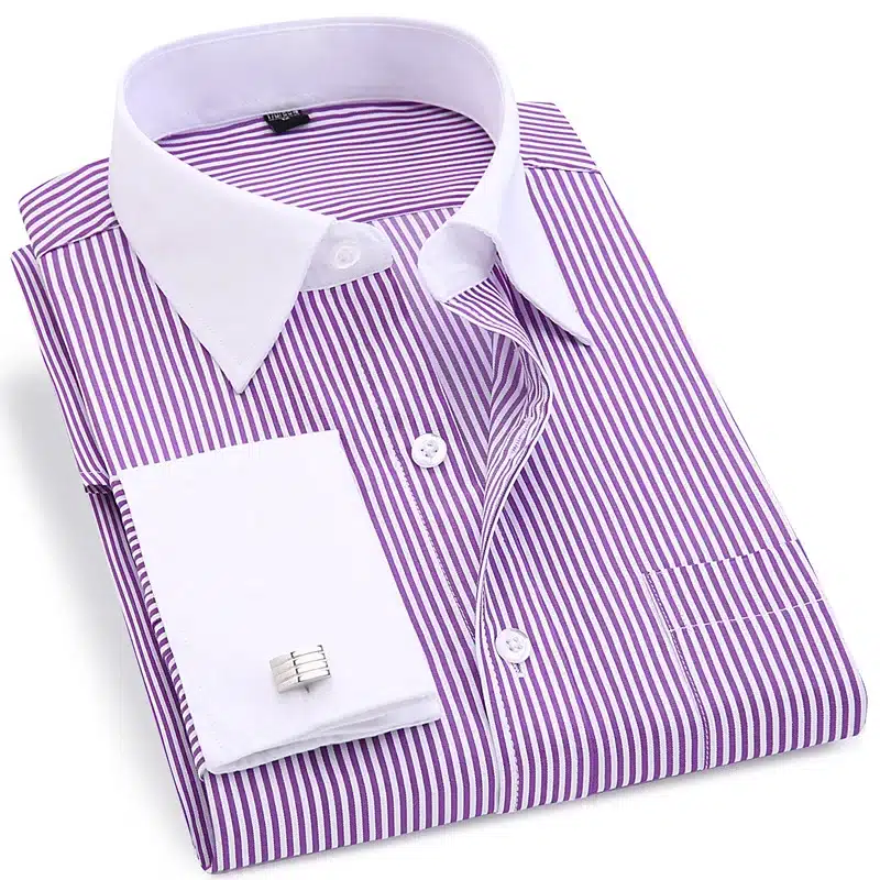 Men French Cufflinks Shirt 2019 New Men's Stripes Shirt Long Sleeve Casual Male Brand Shirts Slim Fit French Cuff Dress Shirts 9