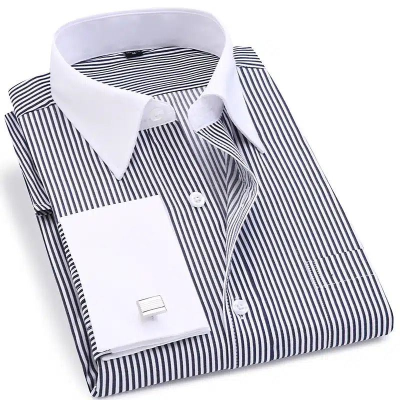 Men French Cufflinks Shirt 2019 New Men's Stripes Shirt Long Sleeve Casual Male Brand Shirts Slim Fit French Cuff Dress Shirts 10