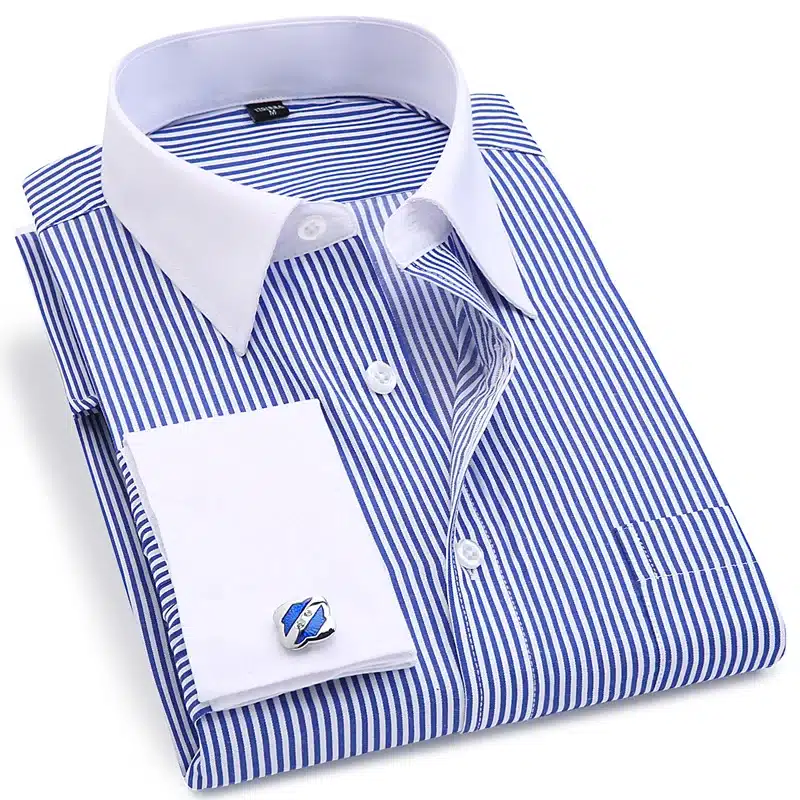 Men French Cufflinks Shirt 2019 New Men's Stripes Shirt Long Sleeve Casual Male Brand Shirts Slim Fit French Cuff Dress Shirts 11