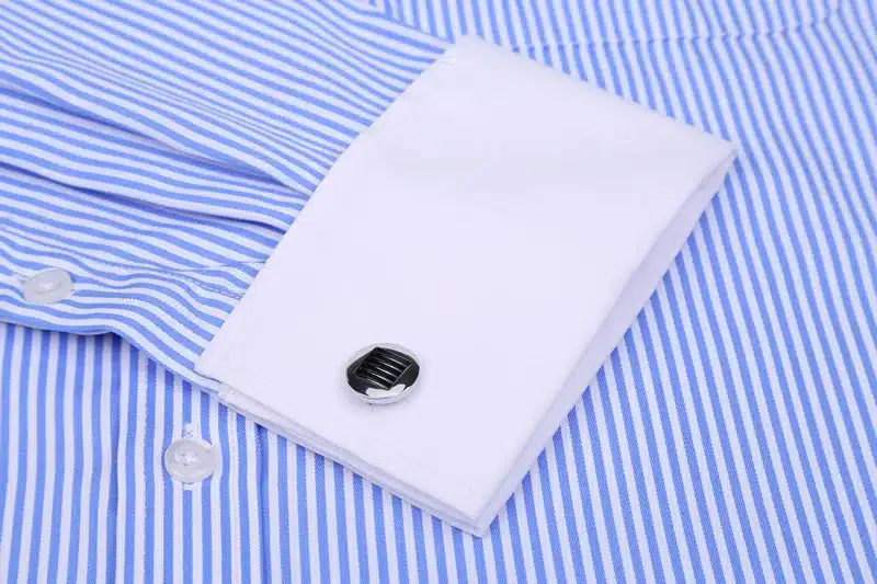 Men French Cufflinks Shirt 2019 New Men's Stripes Shirt Long Sleeve Casual Male Brand Shirts Slim Fit French Cuff Dress Shirts 15