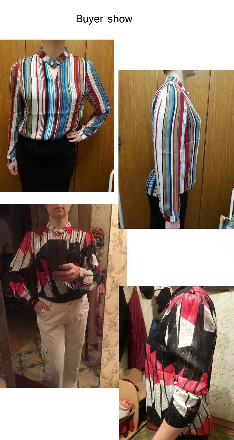 2019 fashion print chiffon blouse women shirt long sleeve plus size women tops stripe OL blouse women's clothing blusas 0092 30 18