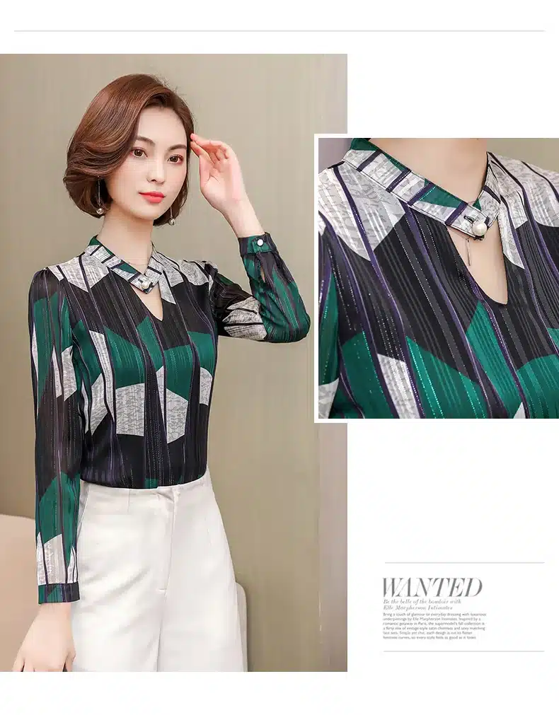 2019 fashion print chiffon blouse women shirt long sleeve plus size women tops stripe OL blouse women's clothing blusas 0092 30 20