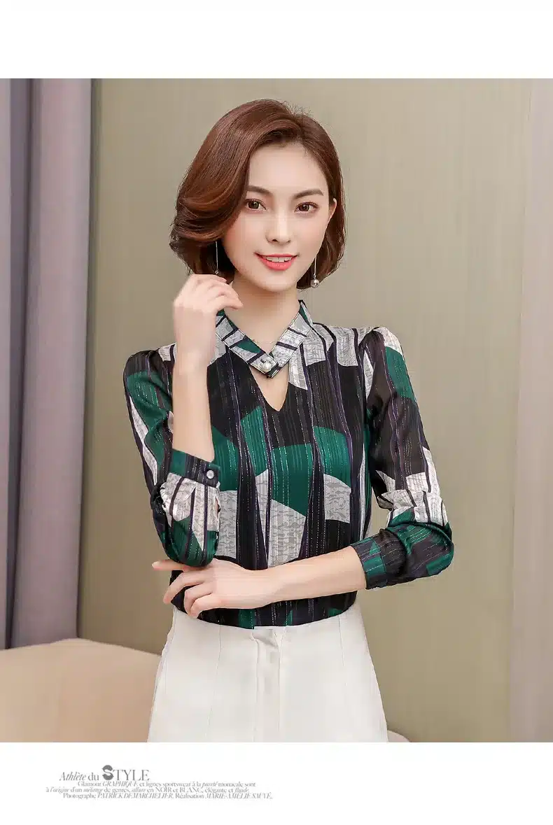2019 fashion print chiffon blouse women shirt long sleeve plus size women tops stripe OL blouse women's clothing blusas 0092 30 21