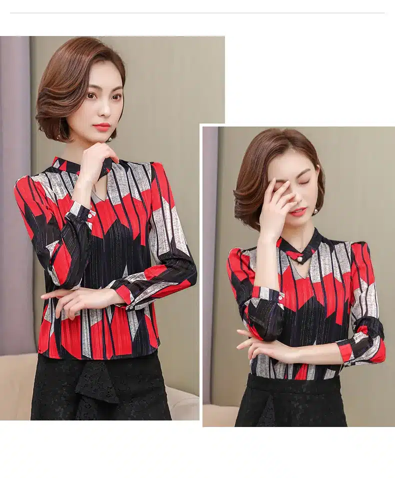 2019 fashion print chiffon blouse women shirt long sleeve plus size women tops stripe OL blouse women's clothing blusas 0092 30 24