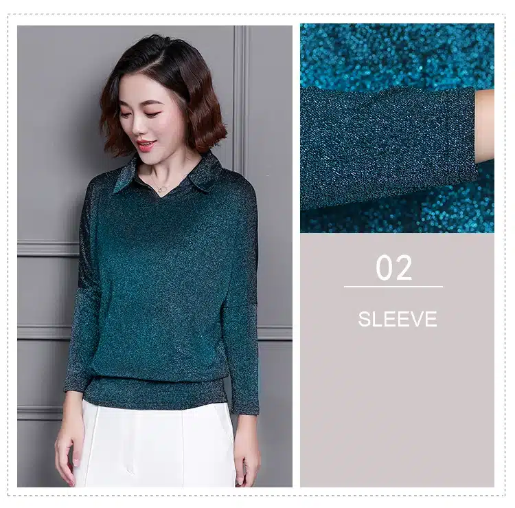 Blusas Mujer De Moda 2019 Korean Style Shiny Lurex Womens Tops and Blouses Plus Size Long Sleeve Blouse Sequin Streetwear Shirts 6