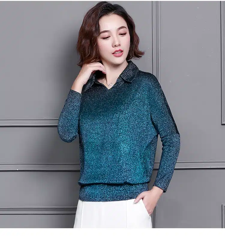 Blusas Mujer De Moda 2019 Korean Style Shiny Lurex Womens Tops and Blouses Plus Size Long Sleeve Blouse Sequin Streetwear Shirts 14