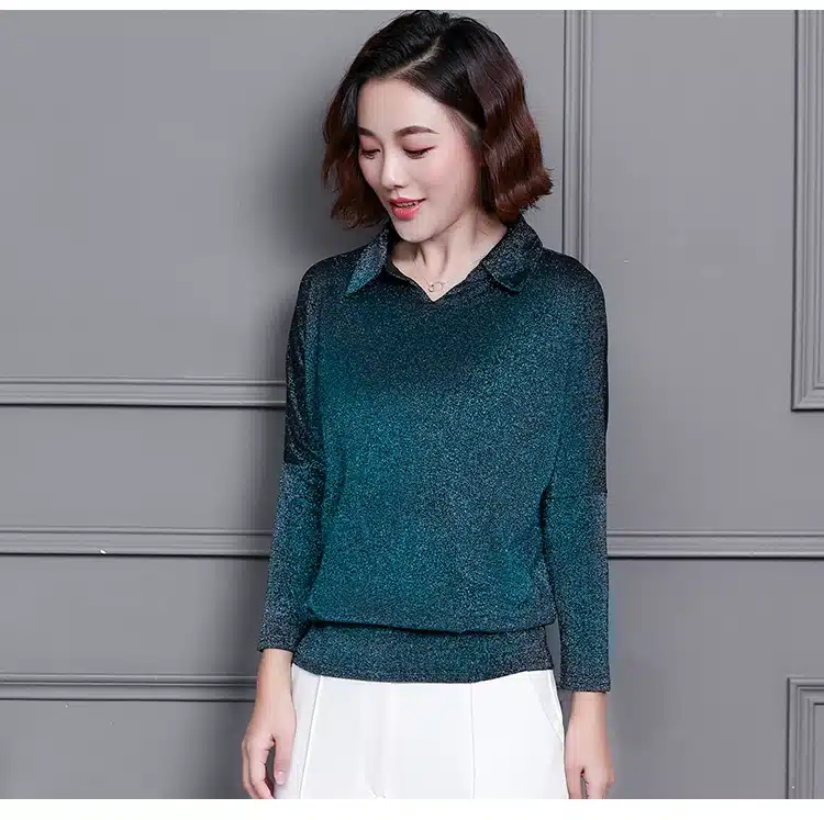 Blusas Mujer De Moda 2019 Korean Style Shiny Lurex Womens Tops and Blouses Plus Size Long Sleeve Blouse Sequin Streetwear Shirts 15