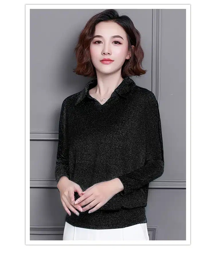 Blusas Mujer De Moda 2019 Korean Style Shiny Lurex Womens Tops and Blouses Plus Size Long Sleeve Blouse Sequin Streetwear Shirts 24