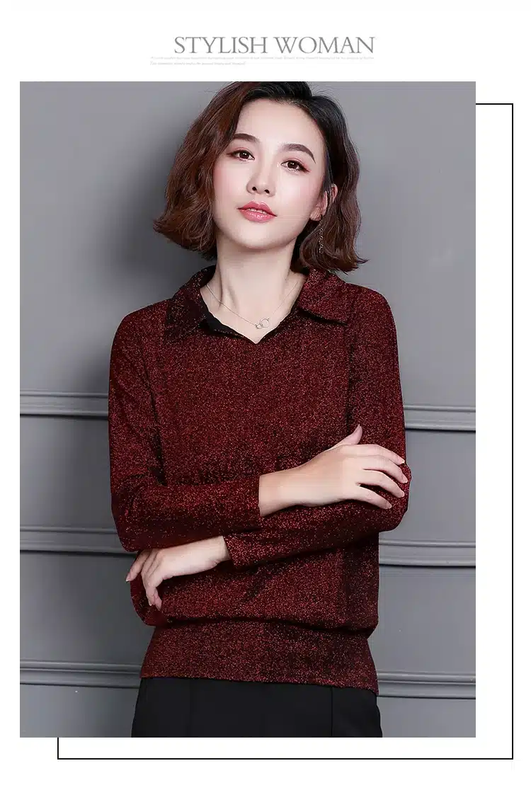 Blusas Mujer De Moda 2019 Korean Style Shiny Lurex Womens Tops and Blouses Plus Size Long Sleeve Blouse Sequin Streetwear Shirts 27